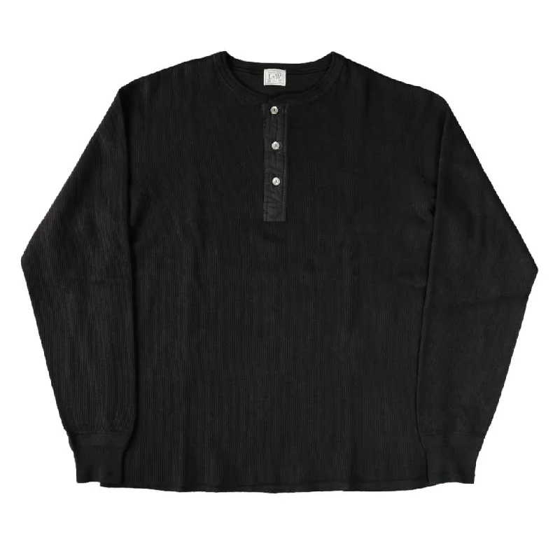 Loop & Weft Classic Royal Rib Knit Thermal Henley (Black)