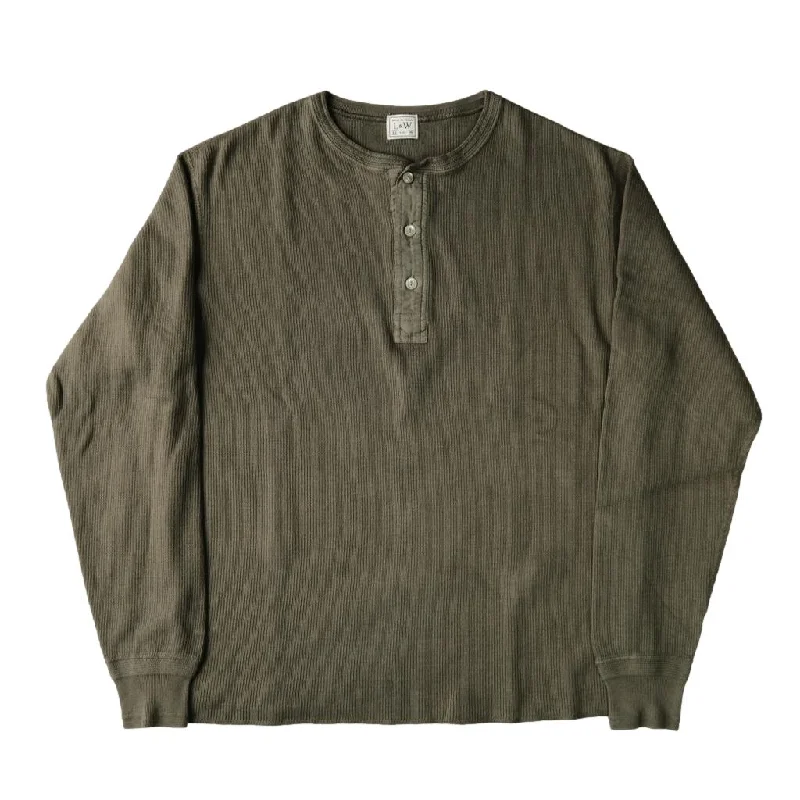 Loop & Weft Classic Royal Rib Knit Thermal Henley (Olive)