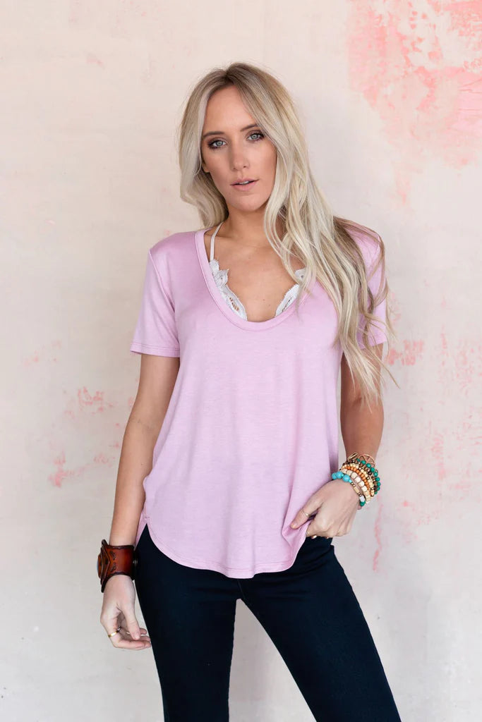 Pink Scoop Neck Bralette Tee