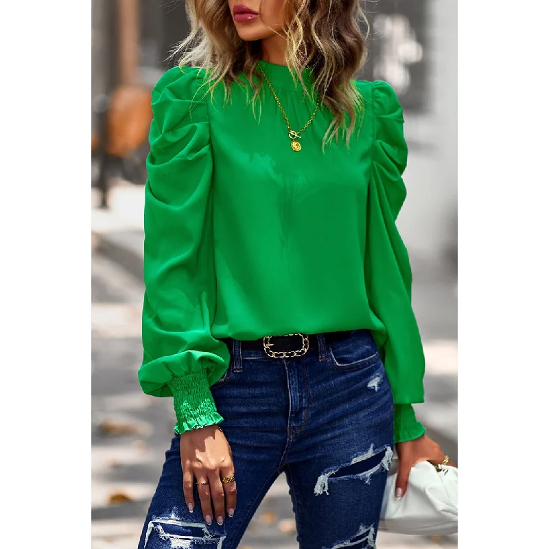 Ruffled Elegance High Neck Top-Green