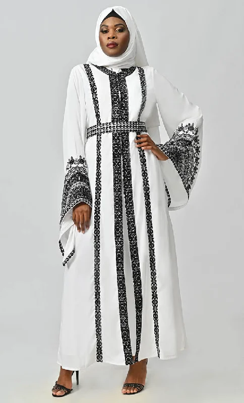 Amira Moroccan Style Abaya With Hand Embroidery And Beautiful Bell Sleeves