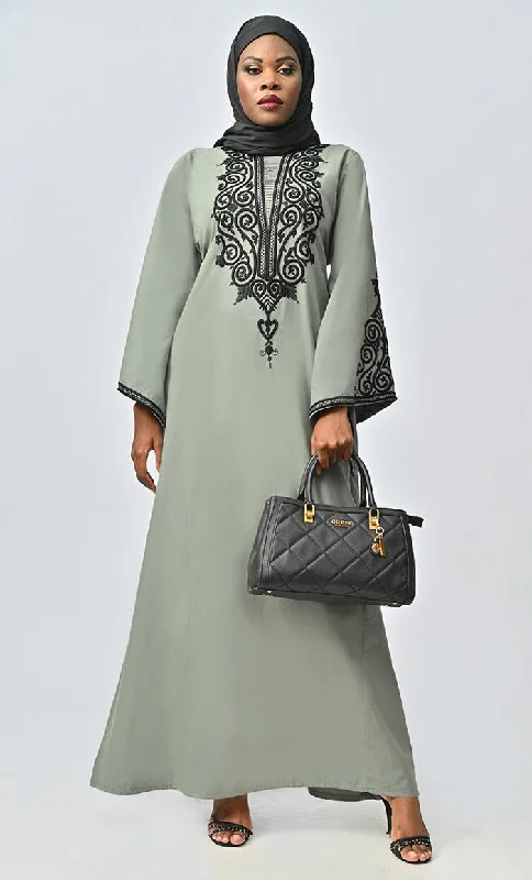 Arabic Women Beautiful Dori Work Detailing Abaya With Pockets