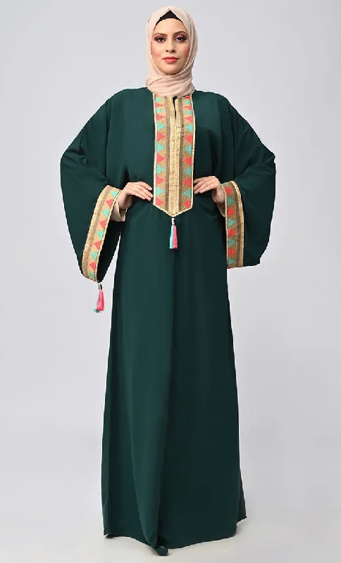 Buy Islamic Lace Detailing Abaya With Tassels