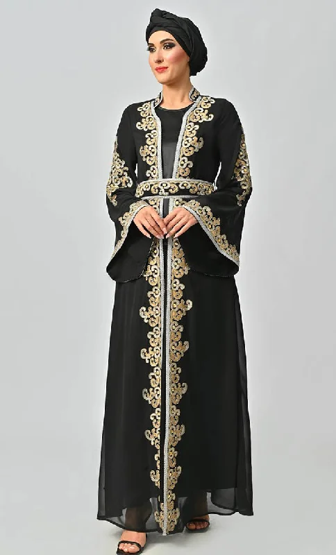 Egypt Moroccan Style Detailed Embroidery On Georgette And Included Black Satin Inner