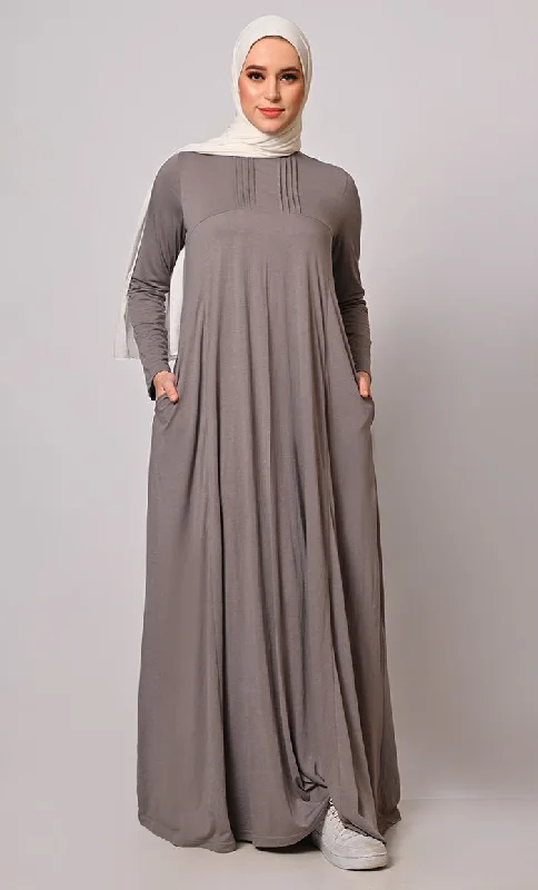 Flowing Elegance: Grey Flared Abaya With Pockets