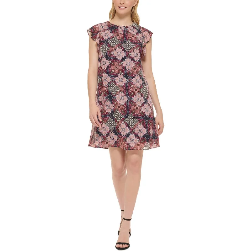 Jessica Howard Womens Petites Floral Ruffle Sleeve Cocktail And Party Dress