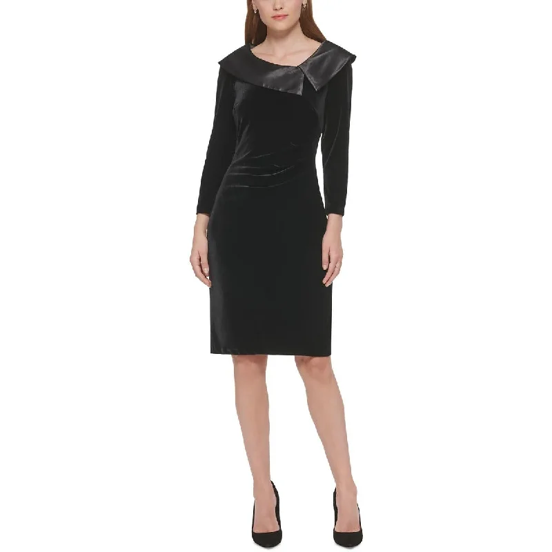 Jessica Howard Womens Petites Velvet Long Sleeves Cocktail and Party Dress