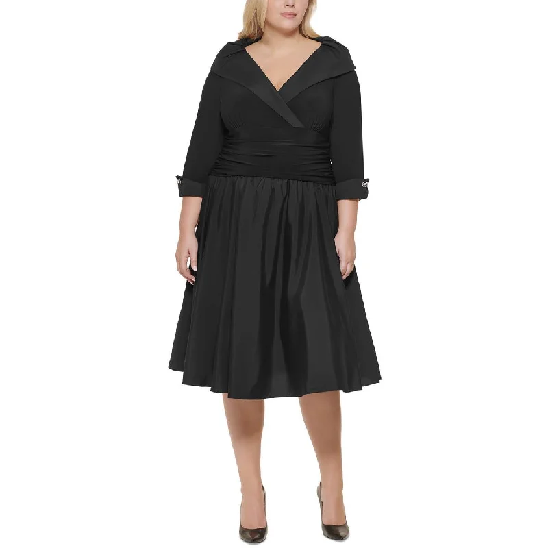 Jessica Howard Womens Plus A-Line Midi Cocktail And Party Dress