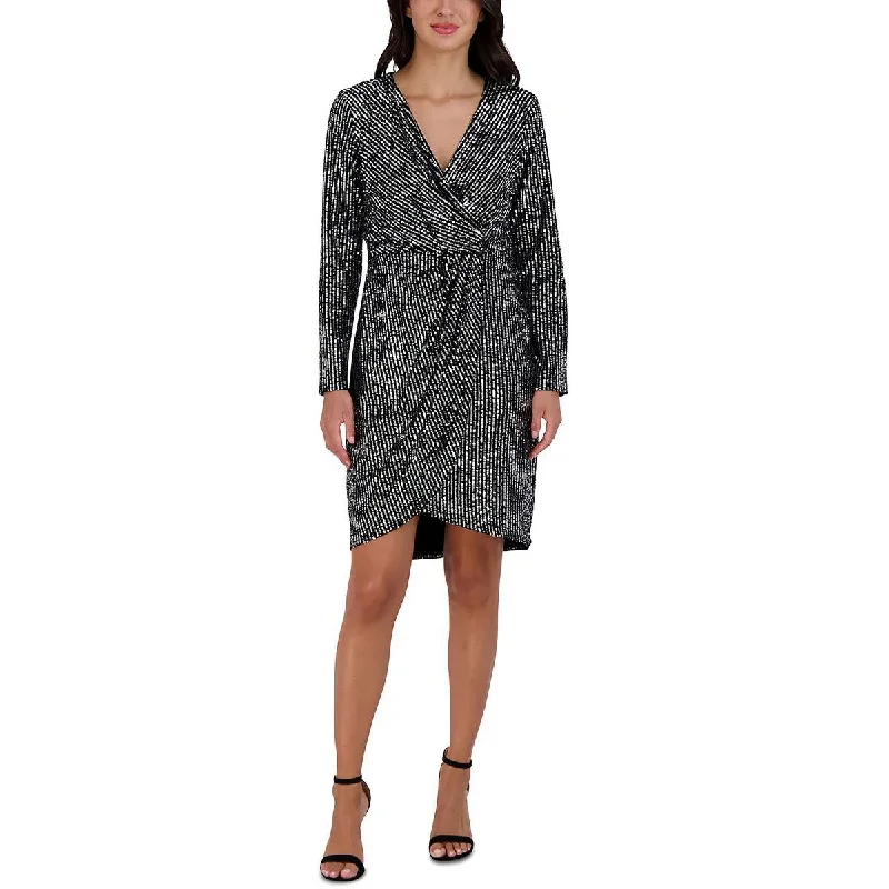 Julia Jordan Womens Velvet Sequined Cocktail and Party Dress