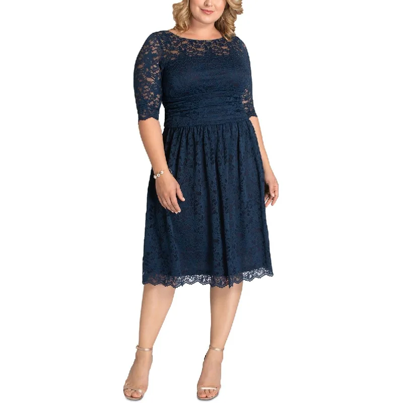 Kiyonna Clothing Womens Plus Lace V-Neck Cocktail And Party Dress