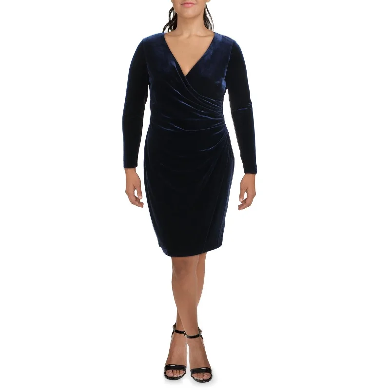 Lauren Ralph Lauren Womens Velvet Surplice Cocktail and Party Dress