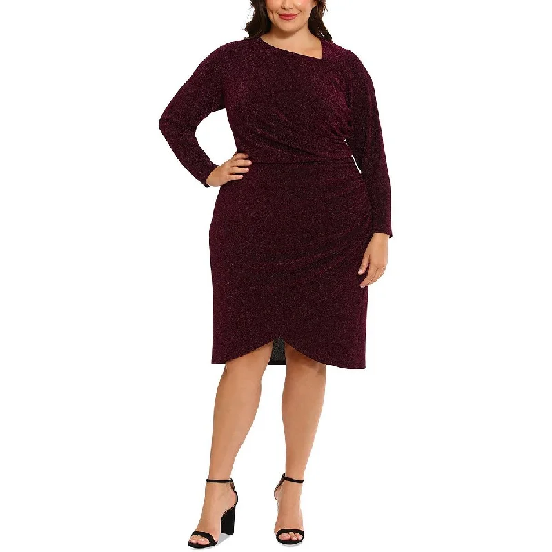 London Times Womens Plus Ruched Long Cocktail And Party Dress