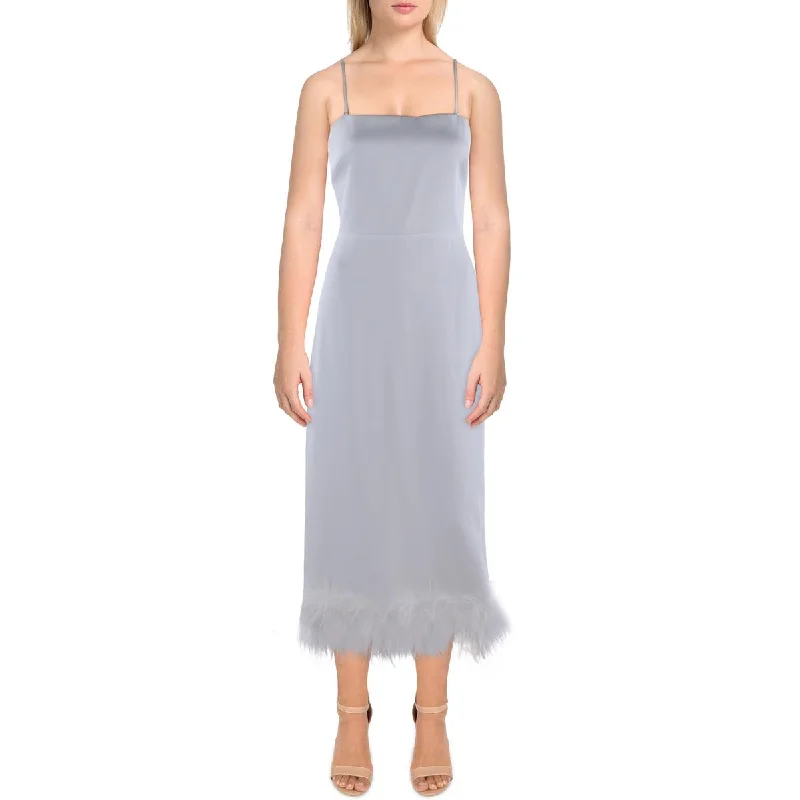 Lucy Paris Womens Feather Trim Long Cocktail And Party Dress