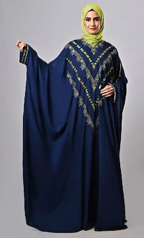 Luxurious full-length kaftan with a comfortable, flowing fit.