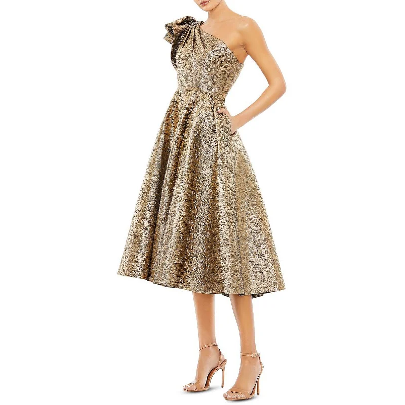 Mac Duggal Womens Metallic One Shoulder Cocktail and Party Dress