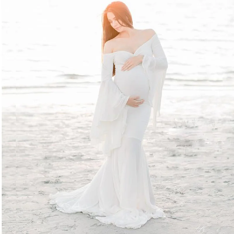 Maternity Ruffle Sleeve Trailing Dress Long Dress Photography Dress