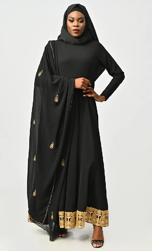 Modest Islamic Designer Anarkali Suit Set With Dupatta