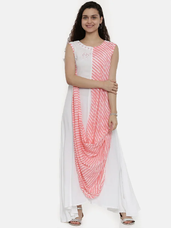 Neeru's White Embroidered High Low Kurta