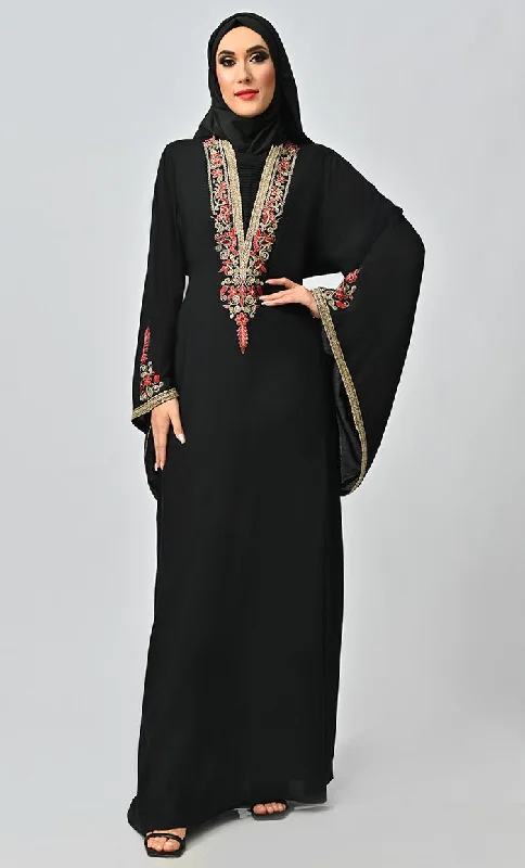 Noor Islamic Golden Red Embroidered Abaya