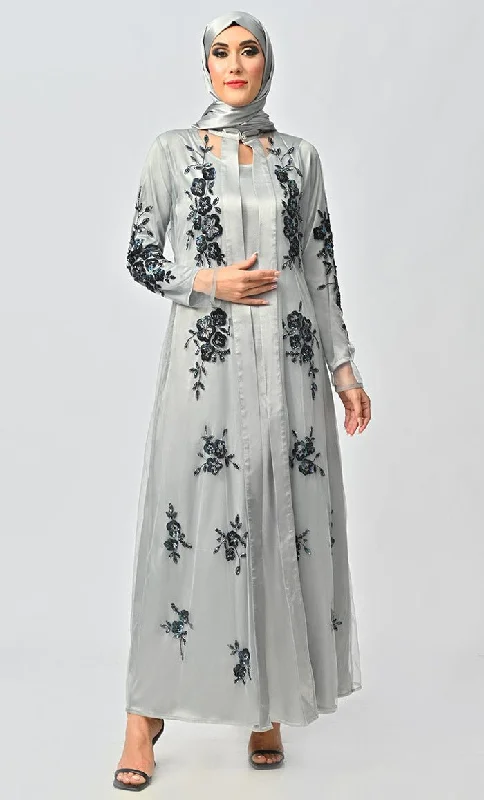 Ornate All Over Hand Embellished Royal Abaya Dress With Matching Hijab