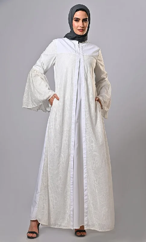 White Korean Shimmer Fabric Abayas Infusing Tradition with Contemporary Sparkle