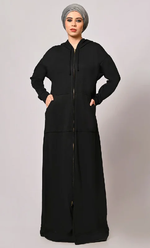 Winter Wardrobe Essential: Black Fleece Hooded Abaya