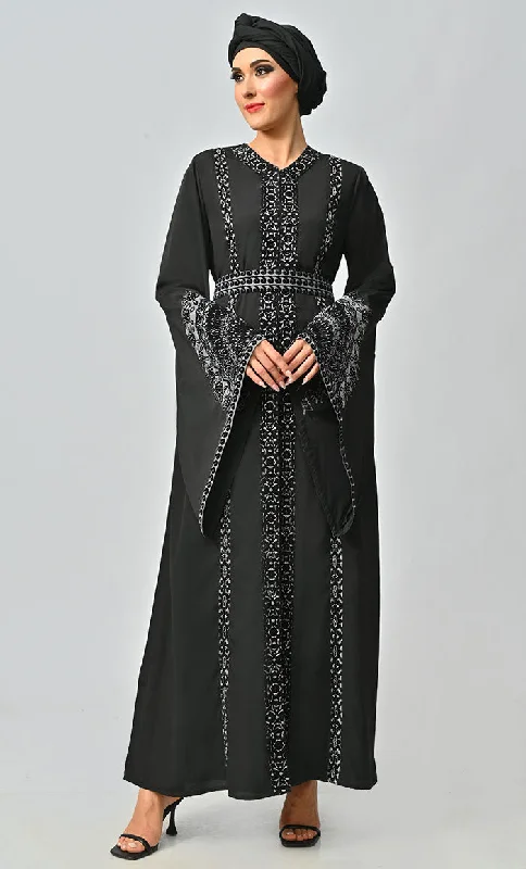 Women's Moroccan Style Abaya With Hand Embroidery And Beautiful Bell Sleeves