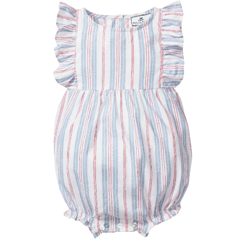 Baby's Twill Ruffled Romper in Vintage French Stripes