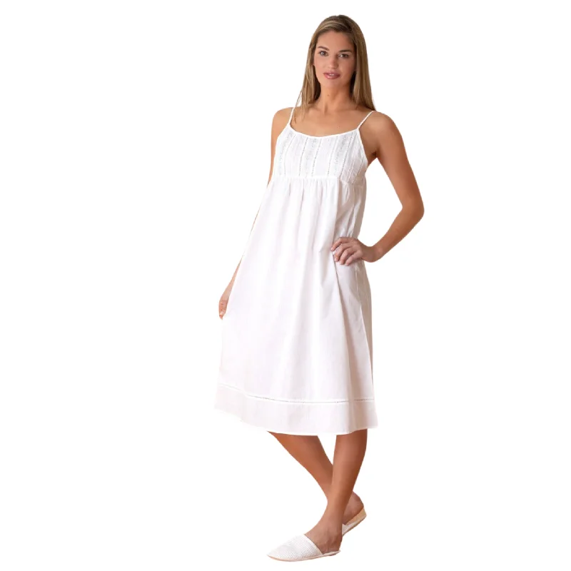 Elaine White Cotton Nightgown with Embroidery