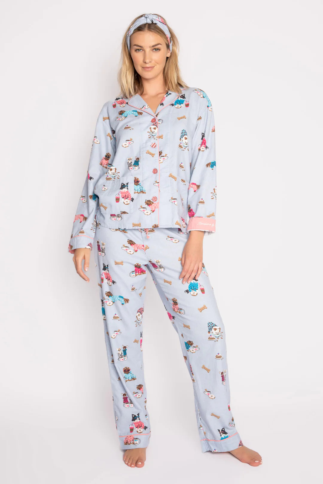 Flannel Long PJ Set in Sky Blue