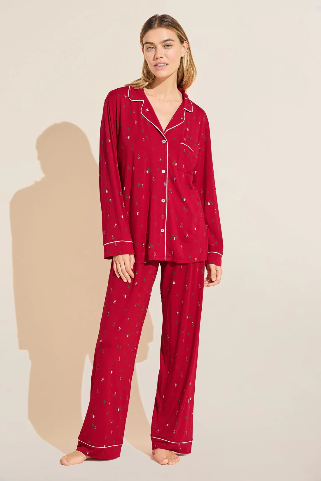 GISELE Long PJ Set in Apres Ski Haute Red/Ivory