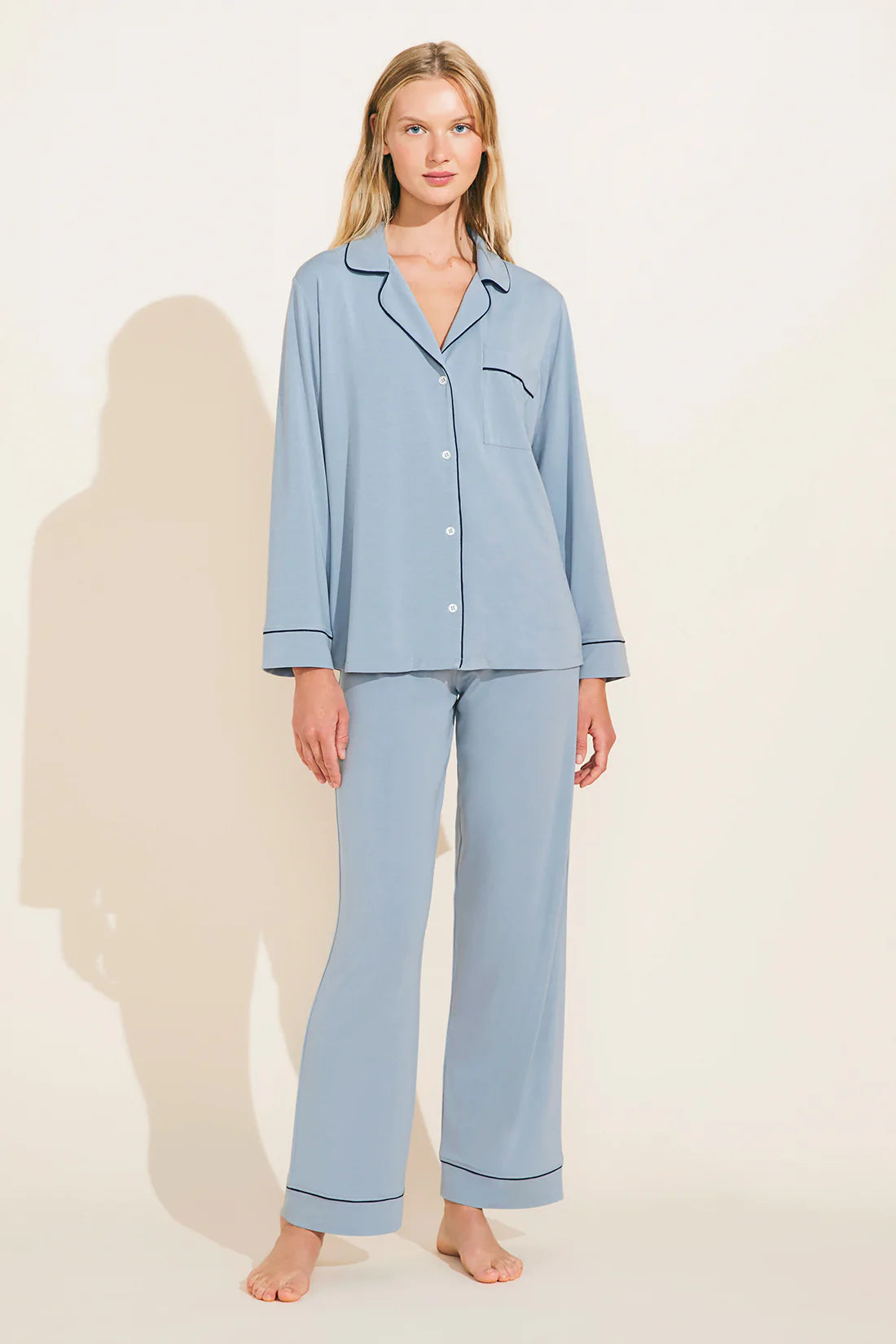 GISELE Long PJ Set in Ciel/Navy