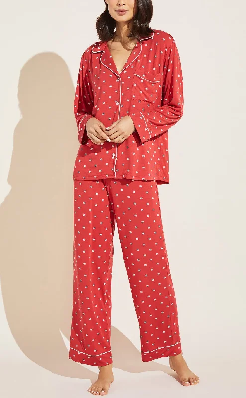 GISELE Long PJ Set in Presents Red/Bone