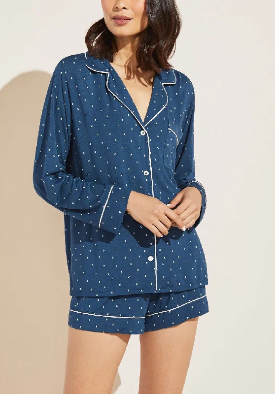 GISELE Long Sleeve & Shorts PJ Set in Lunita Indigo Blue/Bone