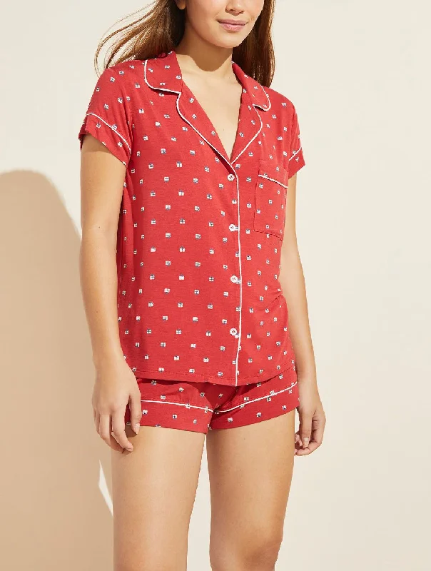 GISELE Short PJ Set in Presents Red/Bone