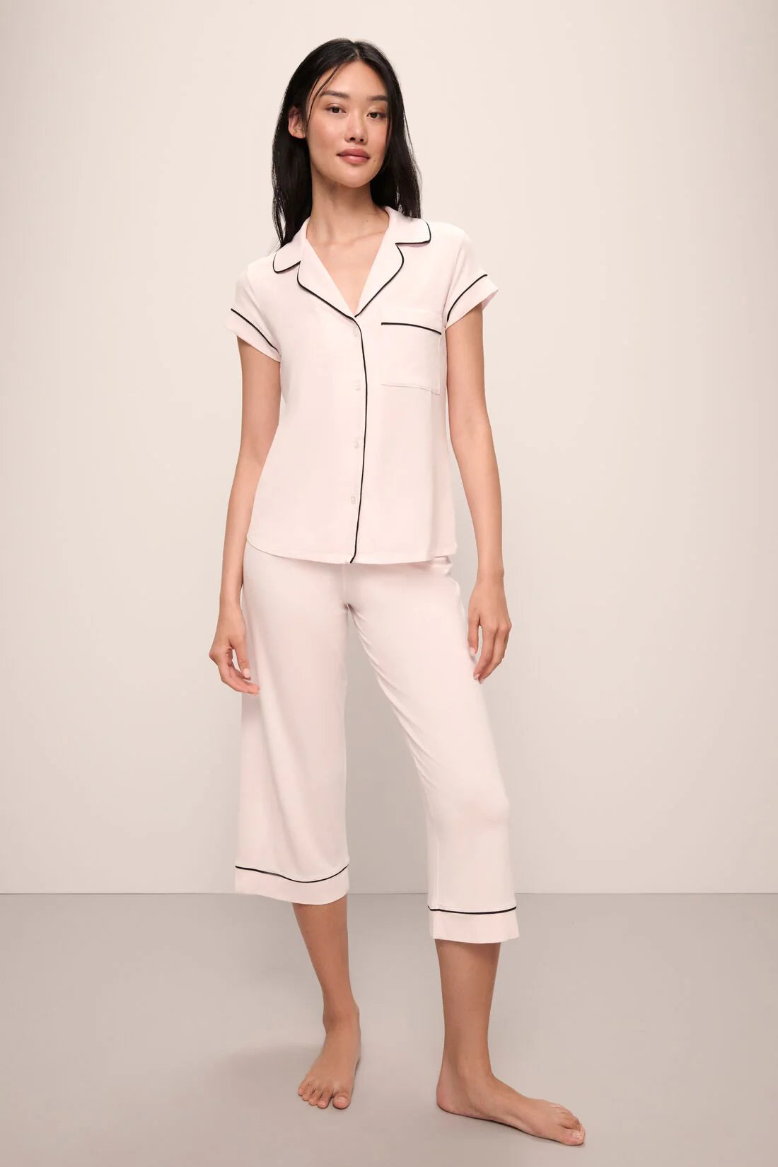 GISELE Short Sleeve & Cropped Pant PJ Set in Sorbet/Black