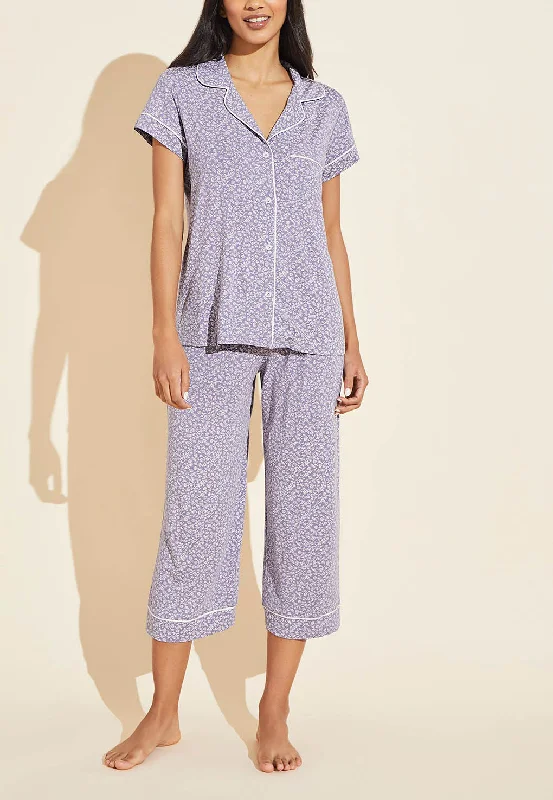 GISELE Short Sleeve & Cropped PJ Set in Garden Delphinium/Ivory