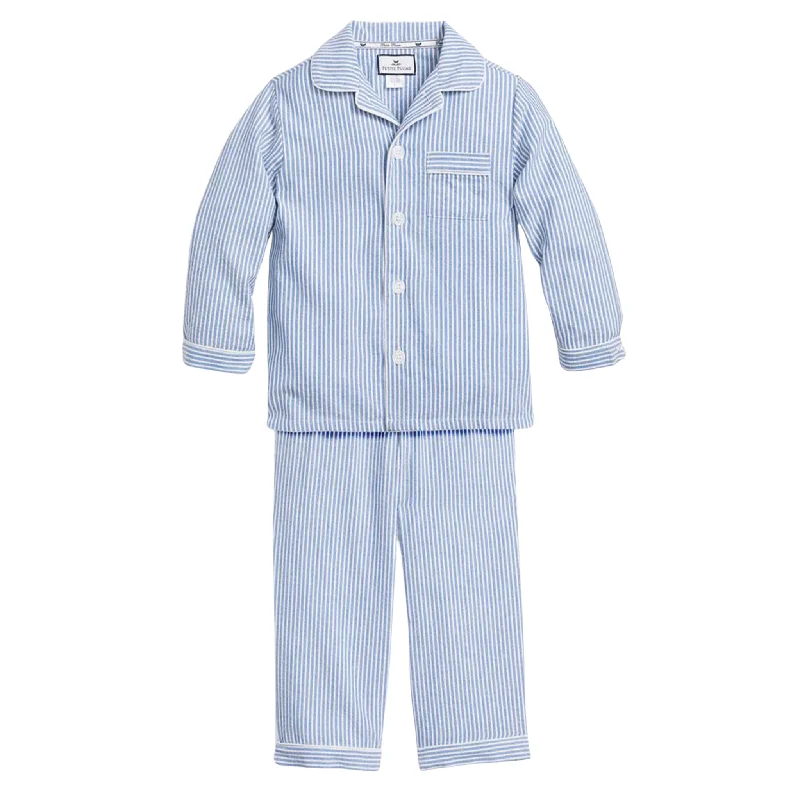 Kid's Twill Pajama Set in French Blue Seersucker