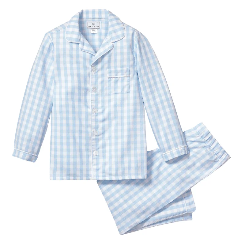 Kid's Twill Pajama Set in Light Blue Gingham