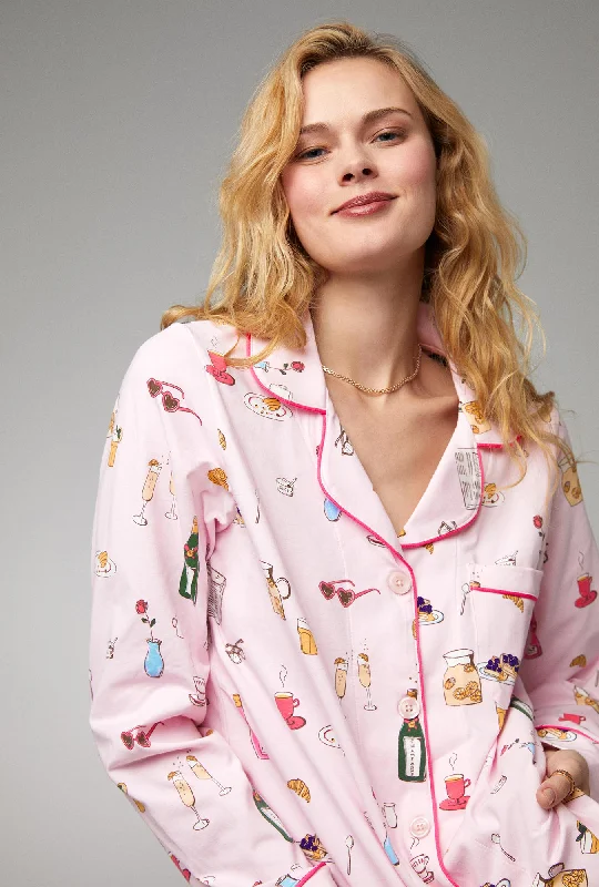 Let's Do Brunch Long Sleeve Classic Stretch Jersey PJ Set