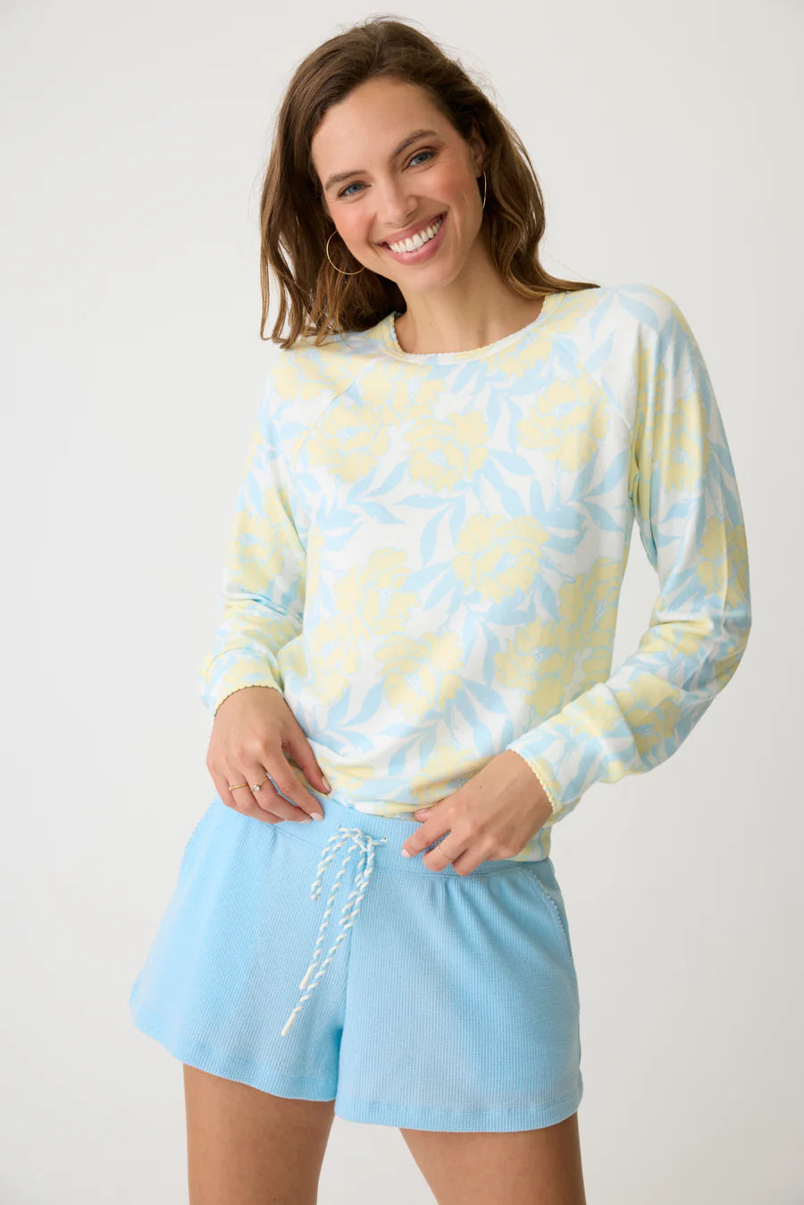 Light Sky Waffle-Knit Pajama Shorts