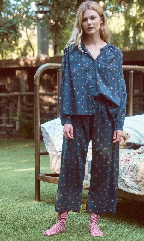 Long PJ Set in Navy Posy Floral