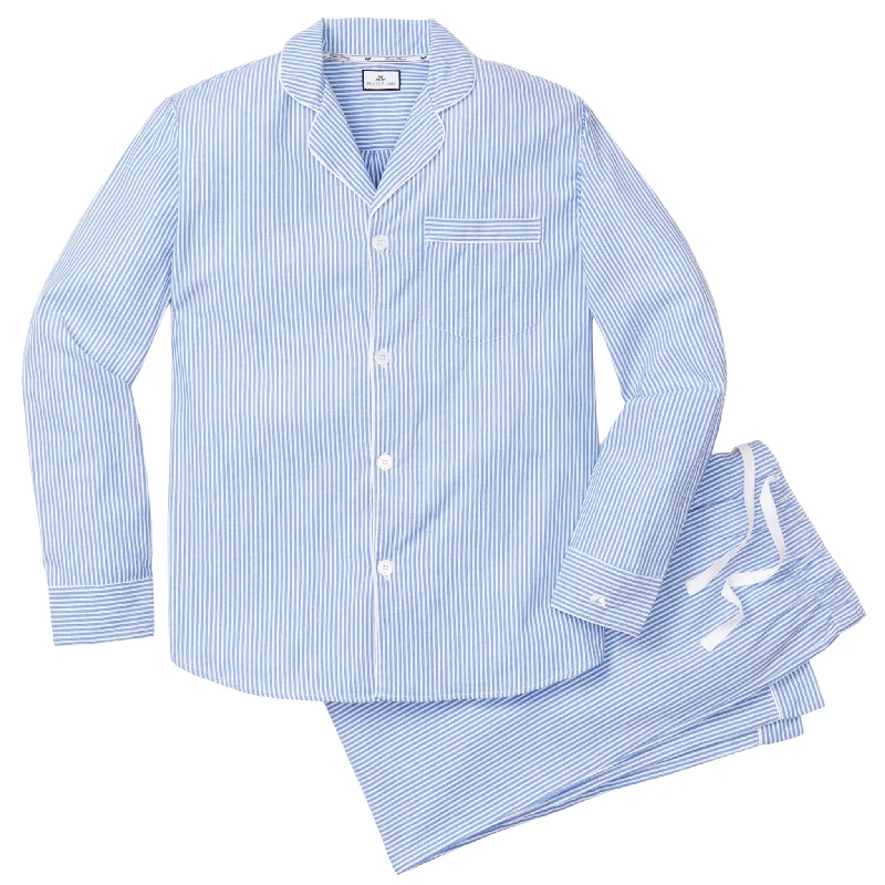 Men's Twill Pajama Set in French Blue Seersucker