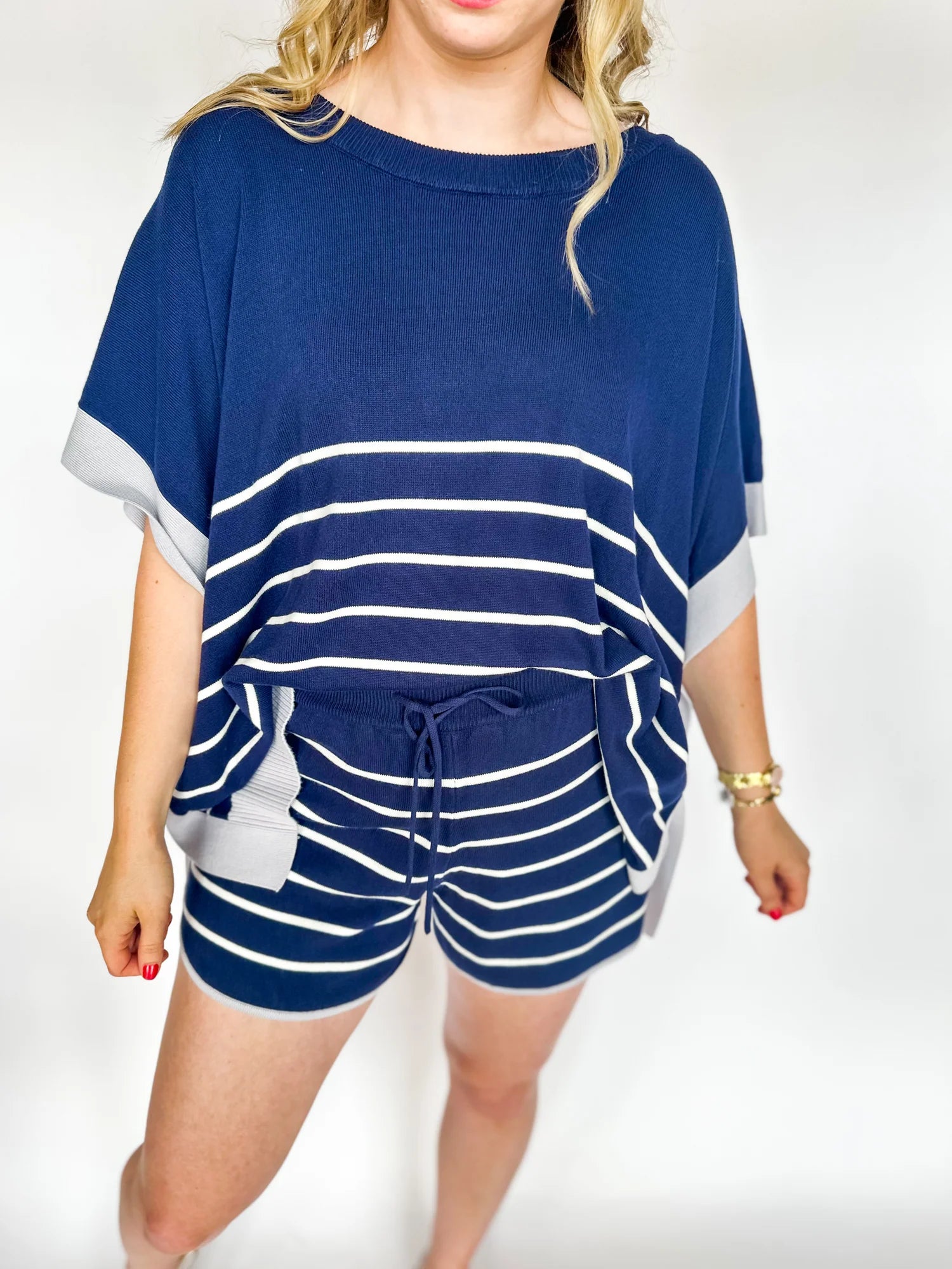 Sammie Navy Stripe Drawstring Lounge Shorts